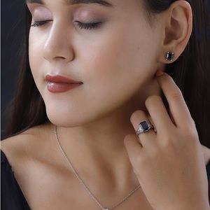 Natural Thai Black Spinel set . Platinum over sterling silver. New